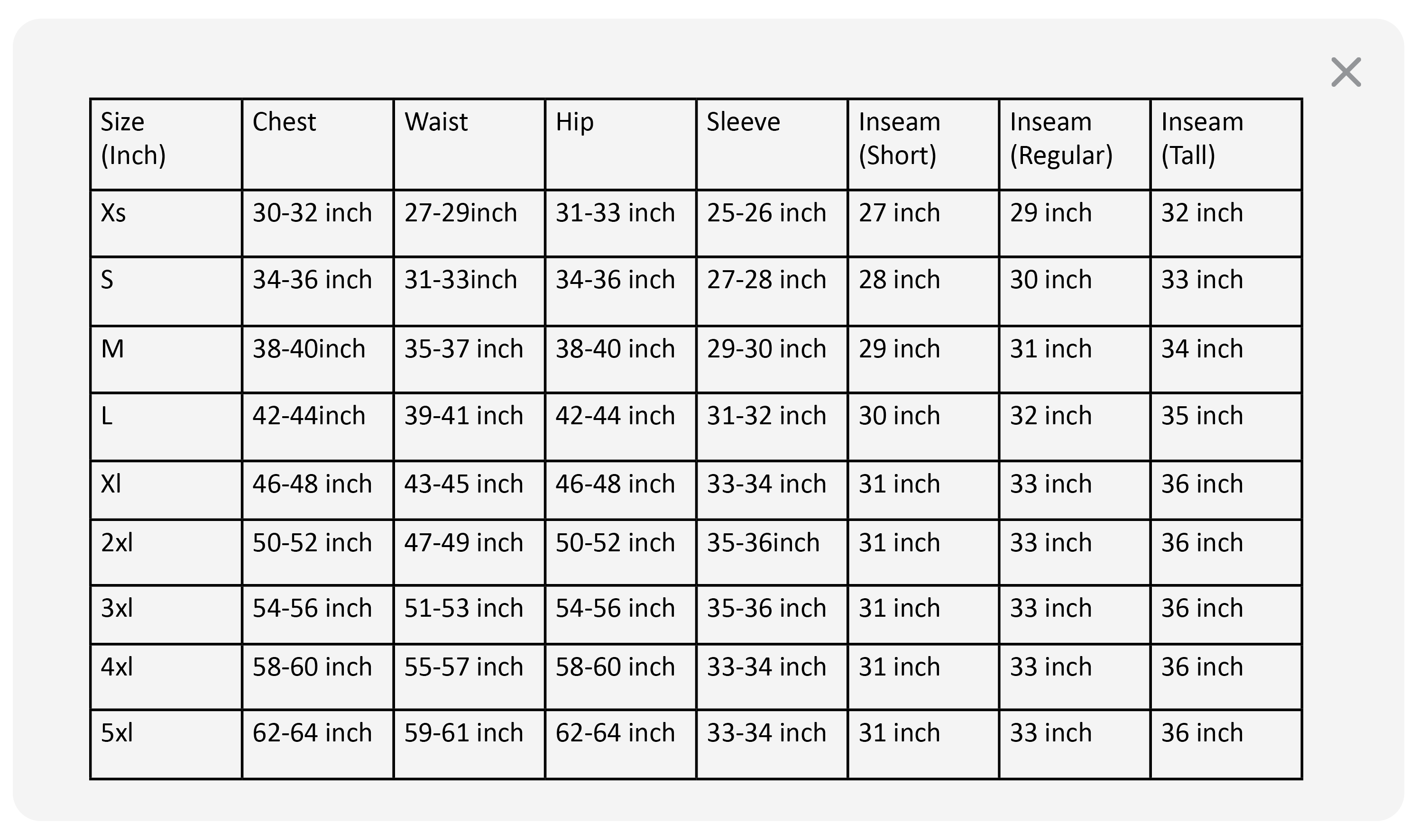Unisex T-Shirt size guide